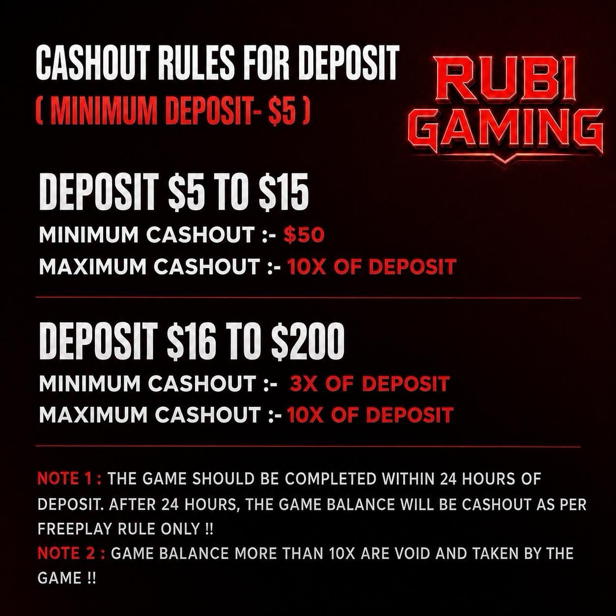 Cashout Rules